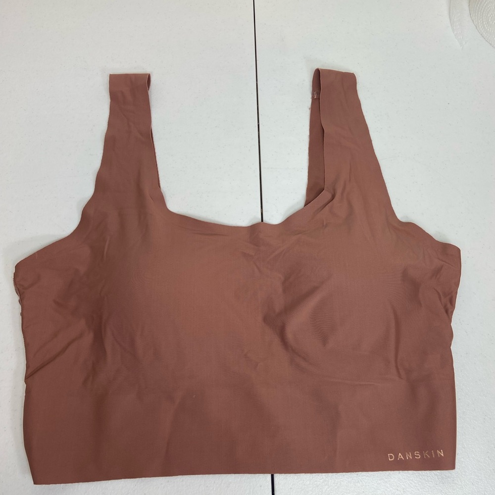 NWOT Danskin dark tan seamless smooth soft stretch square neck padded bra XL‎